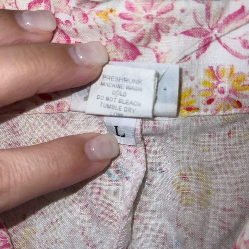 Habitat Pink and Yellow Linen Floral Shirt Large - Picture 3 of 5